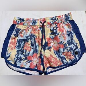 Aqua Women's Tropical Floral Athletic Shorts - Blue and Coral
